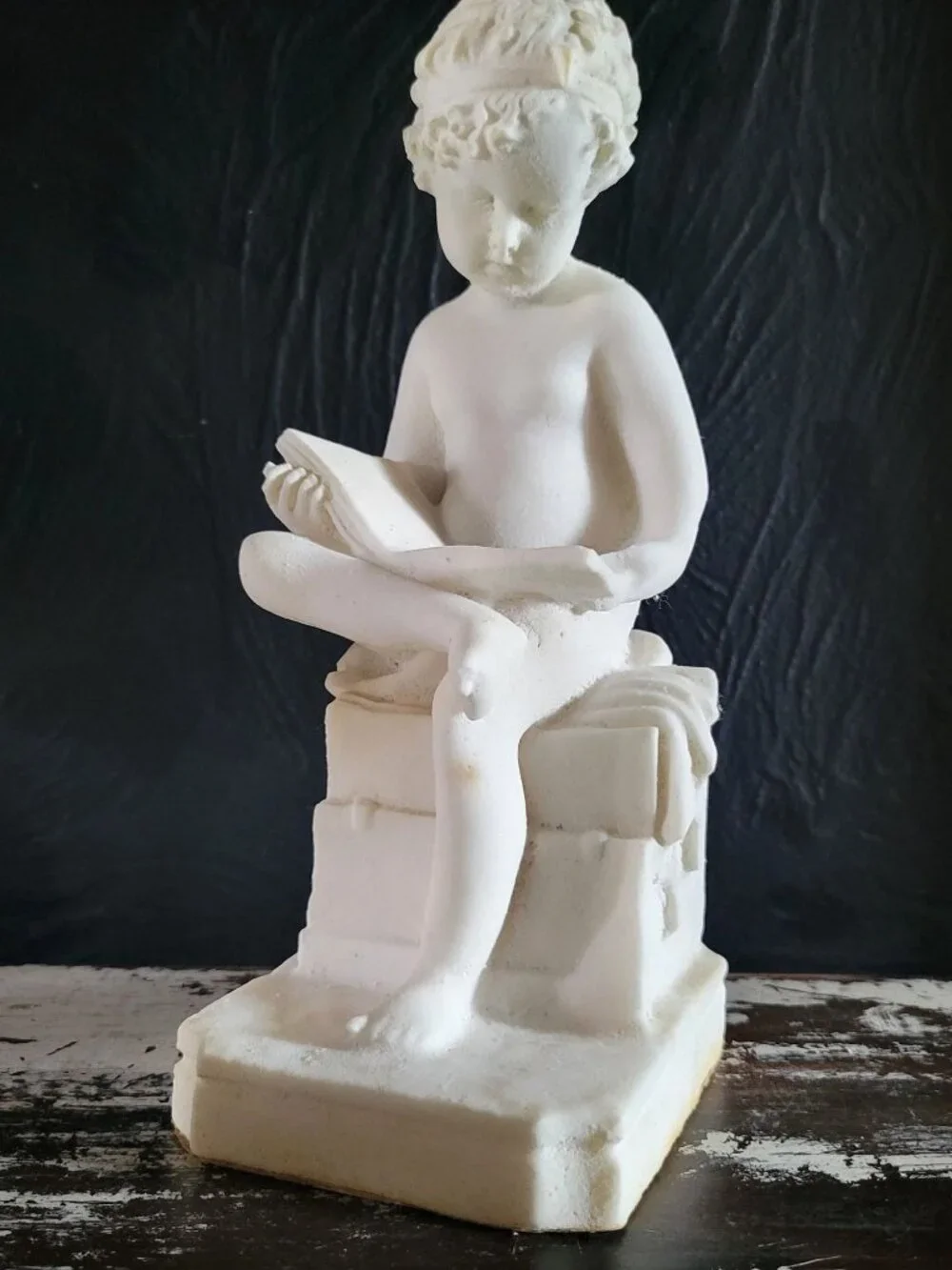 Vintage White Alabaster Sculpture Lamp Of Child Scribe After Canova 12.5 Inches